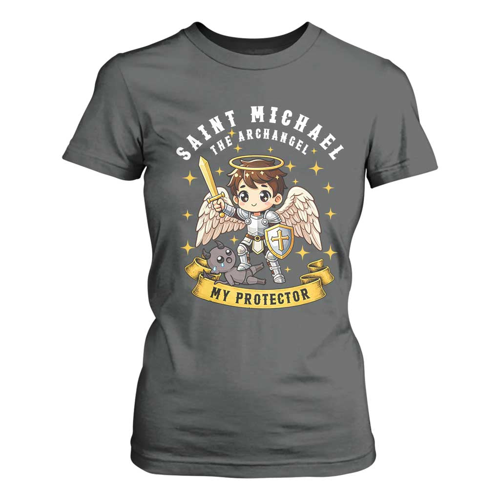 Funny Saint Michael Defeating Satan T Shirt For Women Religious Faith Gift TS12 Dark Heather Print Your Wear