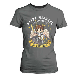 Funny Saint Michael Defeating Satan T Shirt For Women Religious Faith Gift TS12 Dark Heather Print Your Wear