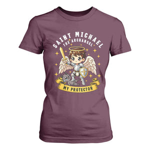 Funny Saint Michael Defeating Satan T Shirt For Women Religious Faith Gift TS12 Maroon Print Your Wear