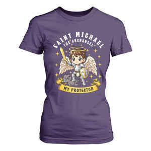 Funny Saint Michael Defeating Satan T Shirt For Women Religious Faith Gift TS12 Purple Print Your Wear