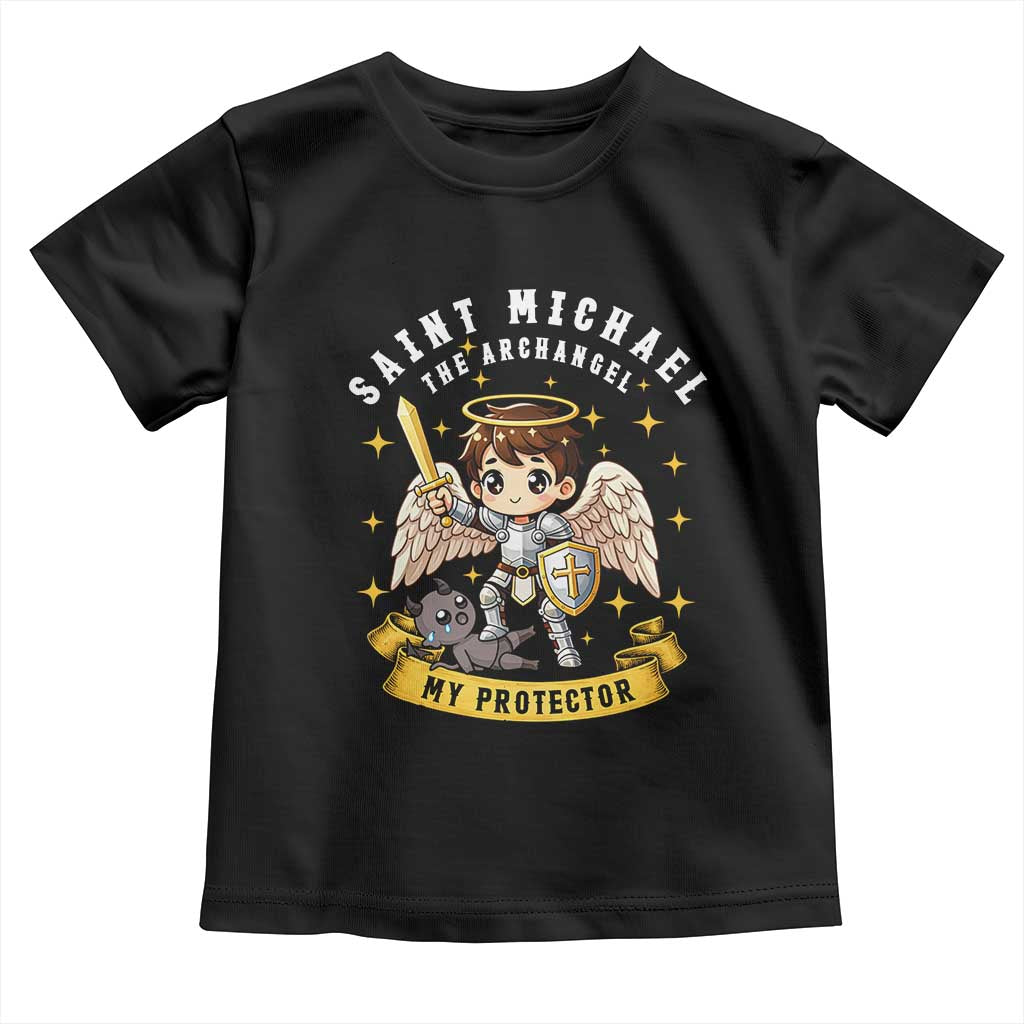 Funny Saint Michael Defeating Satan Toddler T Shirt Religious Faith Gift TS12 Black Print Your Wear