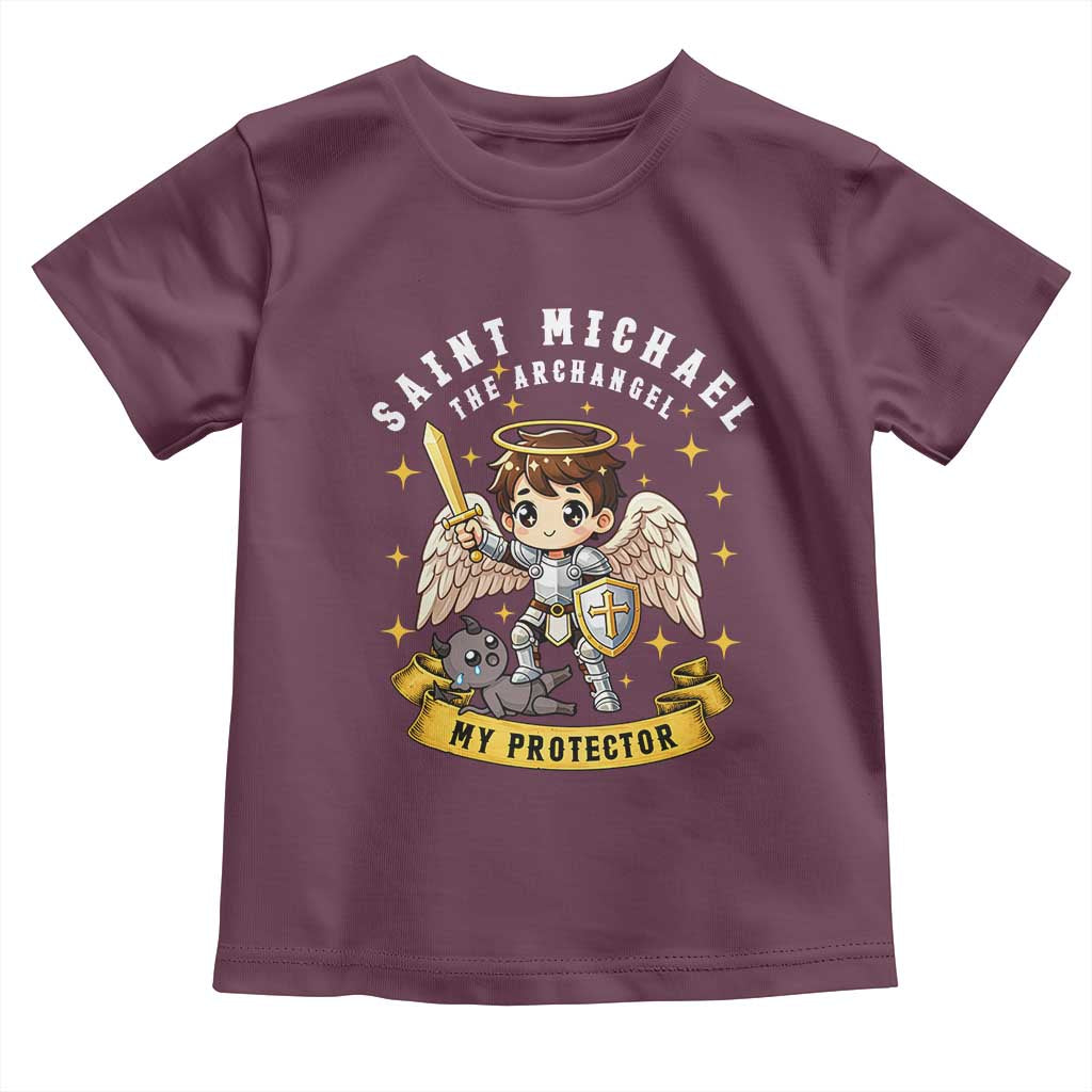 Funny Saint Michael Defeating Satan Toddler T Shirt Religious Faith Gift TS12 Maroon Print Your Wear