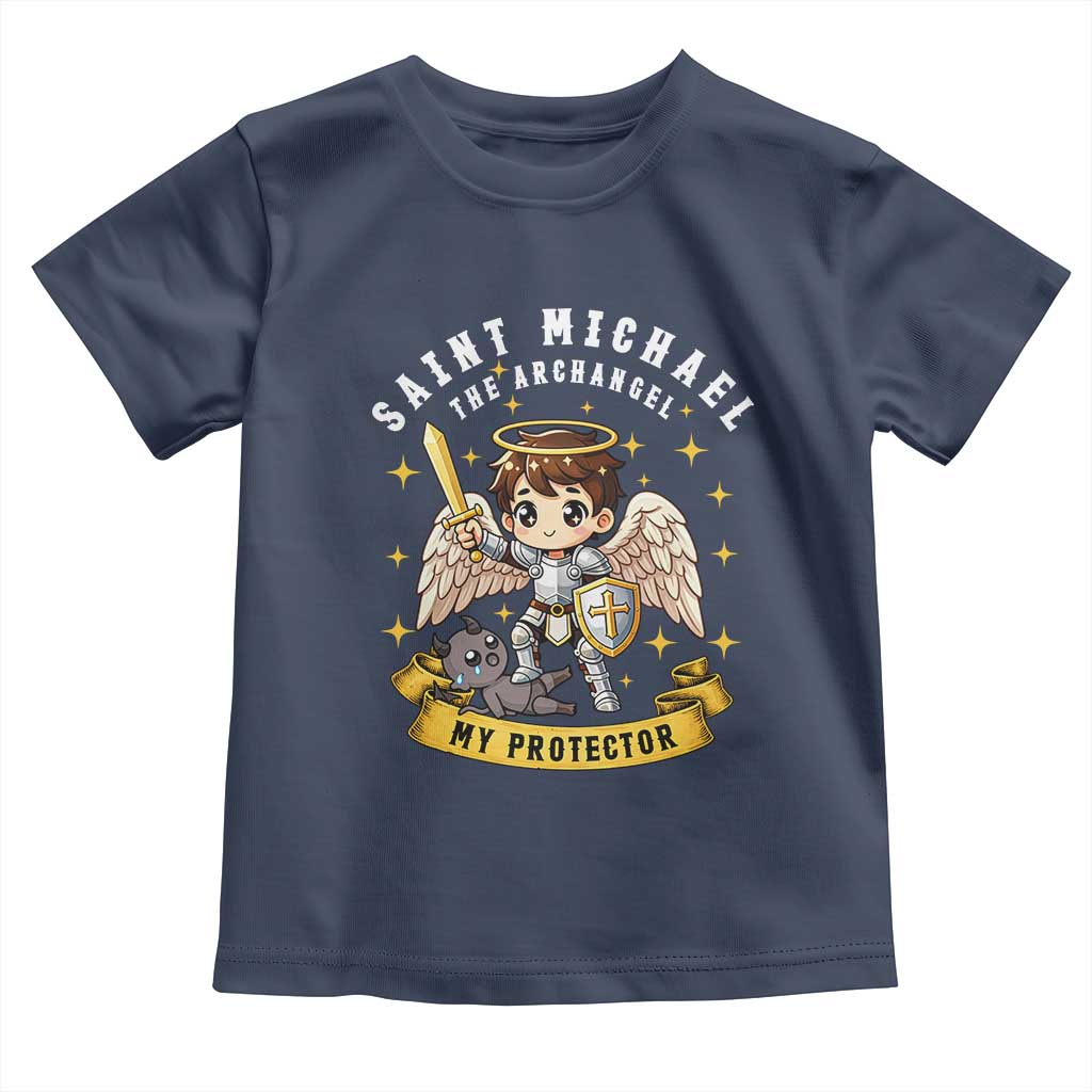 Funny Saint Michael Defeating Satan Toddler T Shirt Religious Faith Gift TS12 Navy Print Your Wear