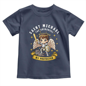 Funny Saint Michael Defeating Satan Toddler T Shirt Religious Faith Gift TS12 Navy Print Your Wear