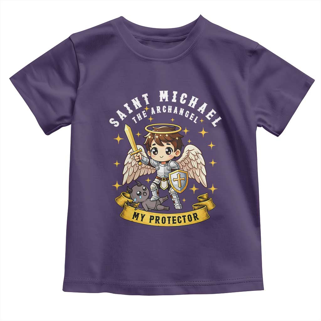 Funny Saint Michael Defeating Satan Toddler T Shirt Religious Faith Gift TS12 Purple Print Your Wear