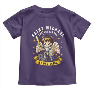 Funny Saint Michael Defeating Satan Toddler T Shirt Religious Faith Gift TS12 Purple Print Your Wear