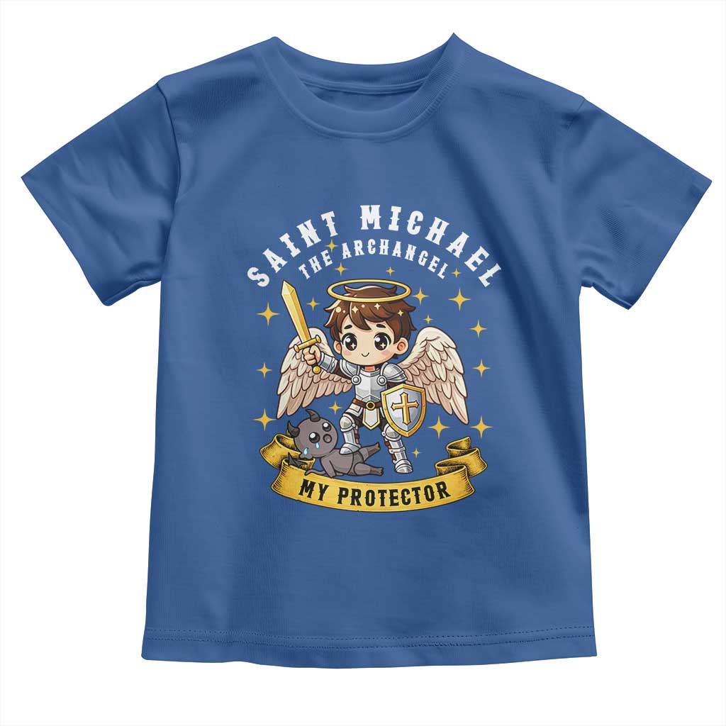 Funny Saint Michael Defeating Satan Toddler T Shirt Religious Faith Gift TS12 Royal Blue Print Your Wear