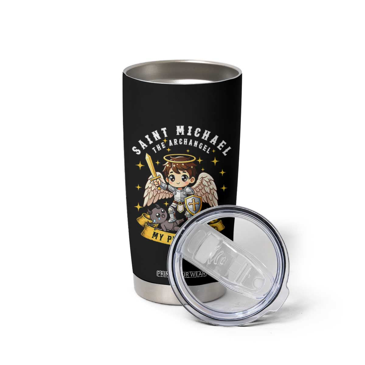 Funny Saint Michael Defeating Satan Tumbler Cup Religious Faith Gift TS12 Print Your Wear