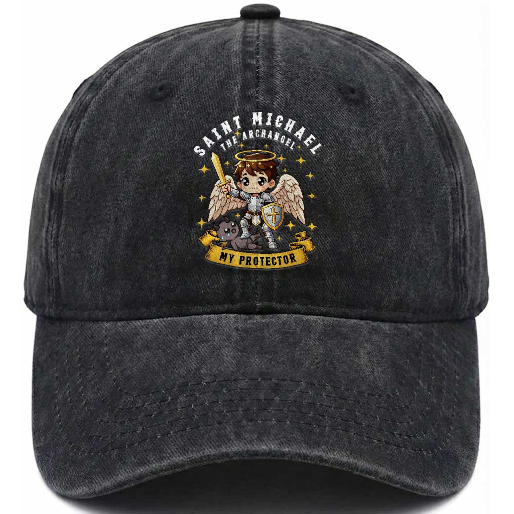 Funny Saint Michael Defeating Satan Washed Cotton Baseball Cap Religious Faith Gift TS12 Print Your Wear