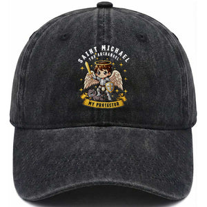 Funny Saint Michael Defeating Satan Washed Cotton Baseball Cap Religious Faith Gift TS12 Print Your Wear