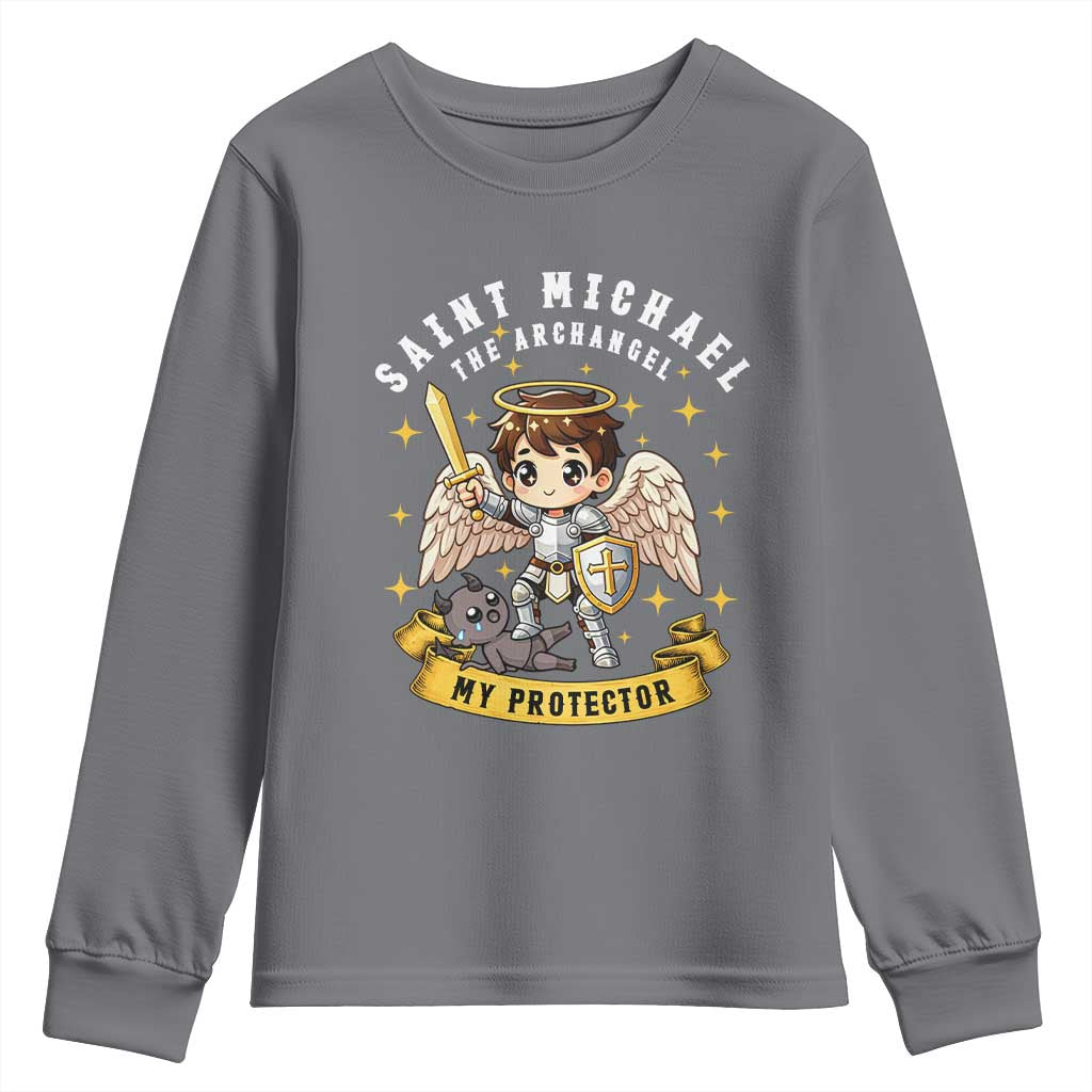 Funny Saint Michael Defeating Satan Youth Sweatshirt Religious Faith Gift TS12 Charcoal Print Your Wear
