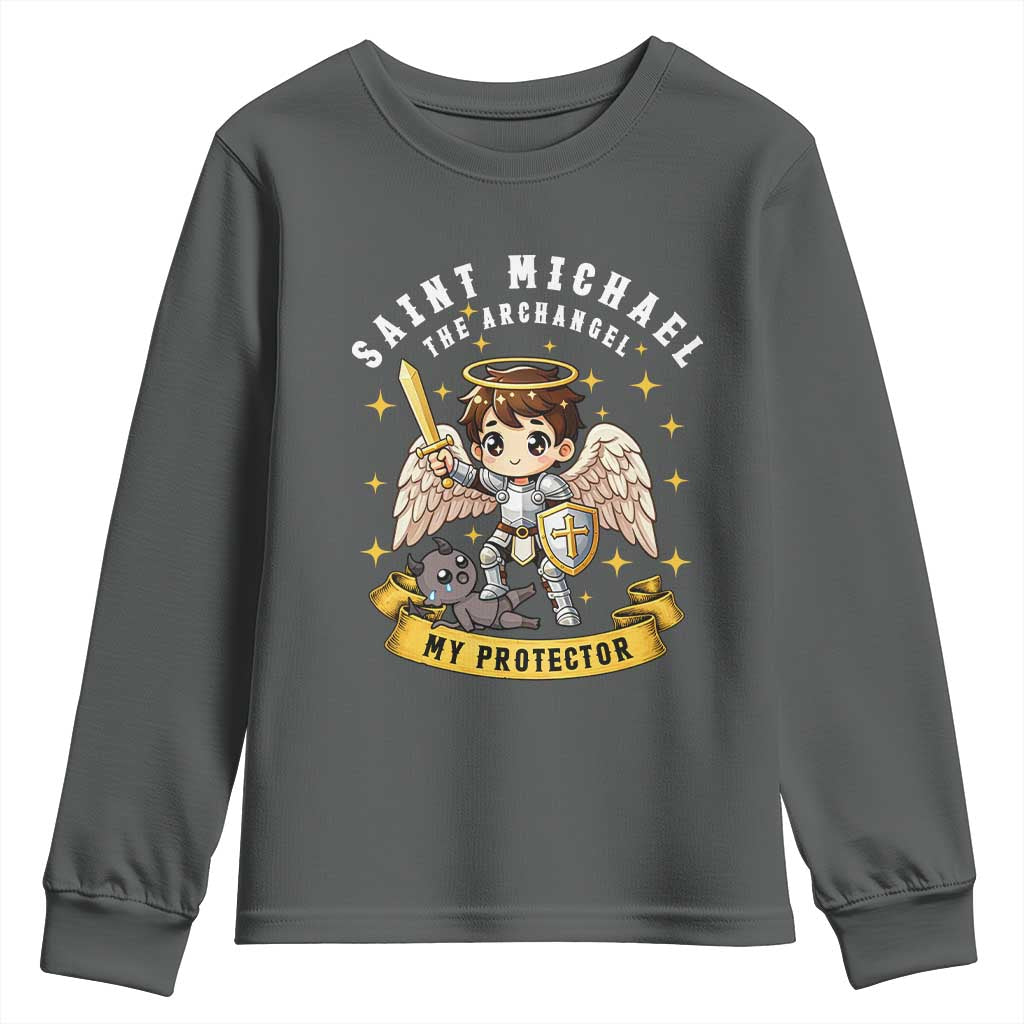 Funny Saint Michael Defeating Satan Youth Sweatshirt Religious Faith Gift TS12 Dark Heather Print Your Wear