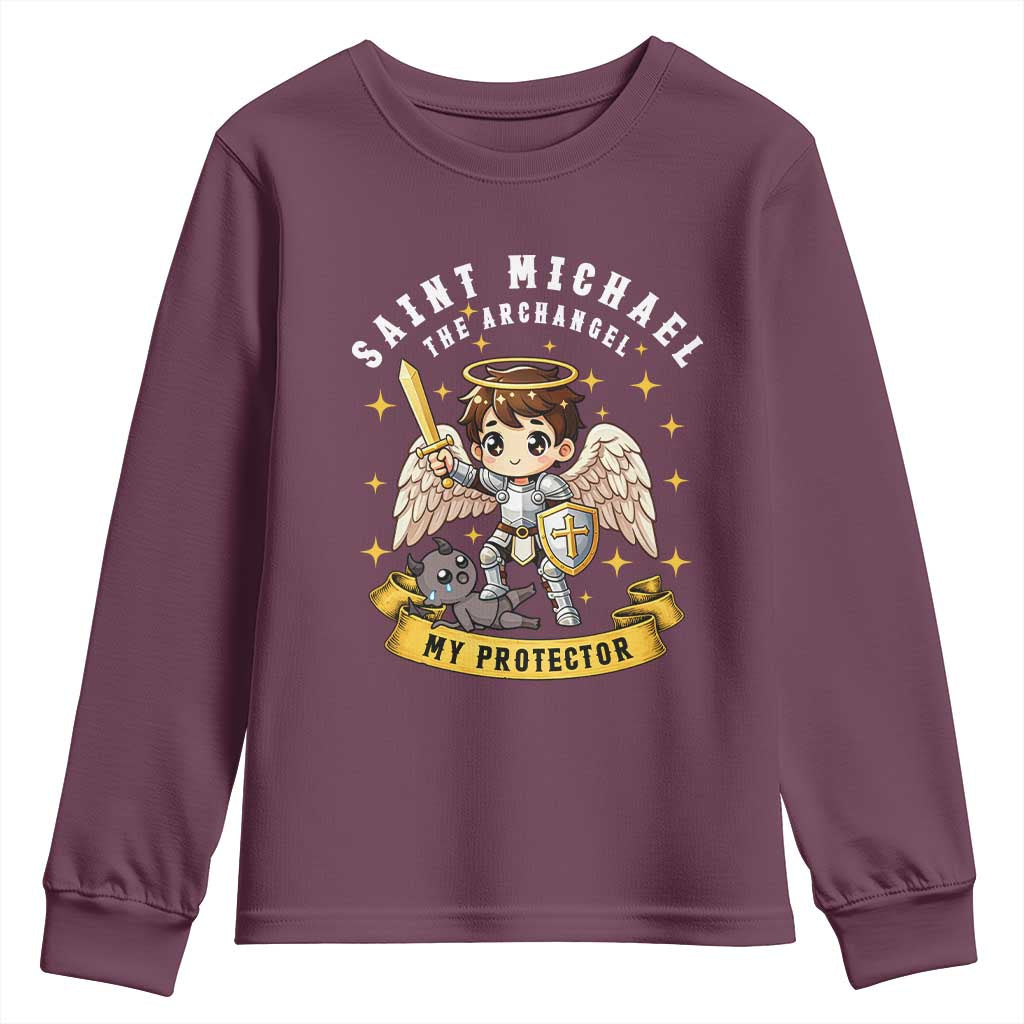 Funny Saint Michael Defeating Satan Youth Sweatshirt Religious Faith Gift TS12 Maroon Print Your Wear