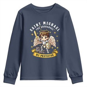 Funny Saint Michael Defeating Satan Youth Sweatshirt Religious Faith Gift TS12 Navy Print Your Wear