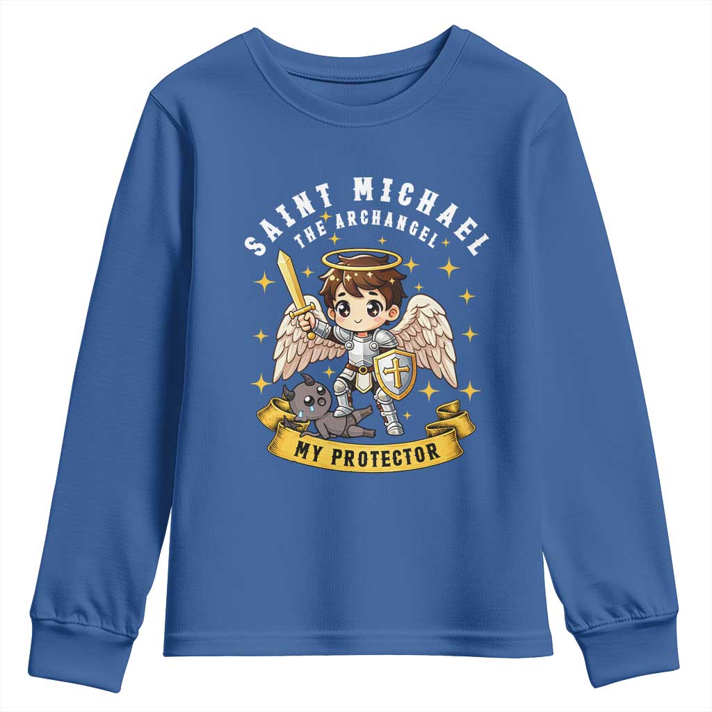 Funny Saint Michael Defeating Satan Youth Sweatshirt Religious Faith Gift TS12 Royal Blue Print Your Wear