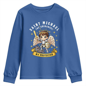 Funny Saint Michael Defeating Satan Youth Sweatshirt Religious Faith Gift TS12 Royal Blue Print Your Wear
