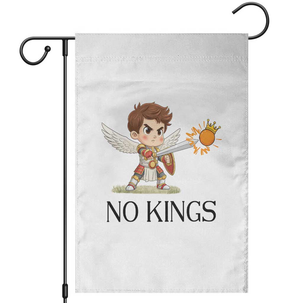 No Kings Garden Flag Funny Saint Michael Topples The Crown TS12 White Print Your Wear