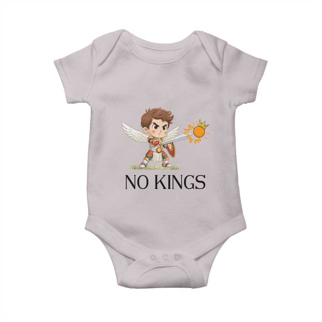 No Kings Baby Onesie Funny Saint Michael Topples The Crown TS12 Ice Gray Print Your Wear