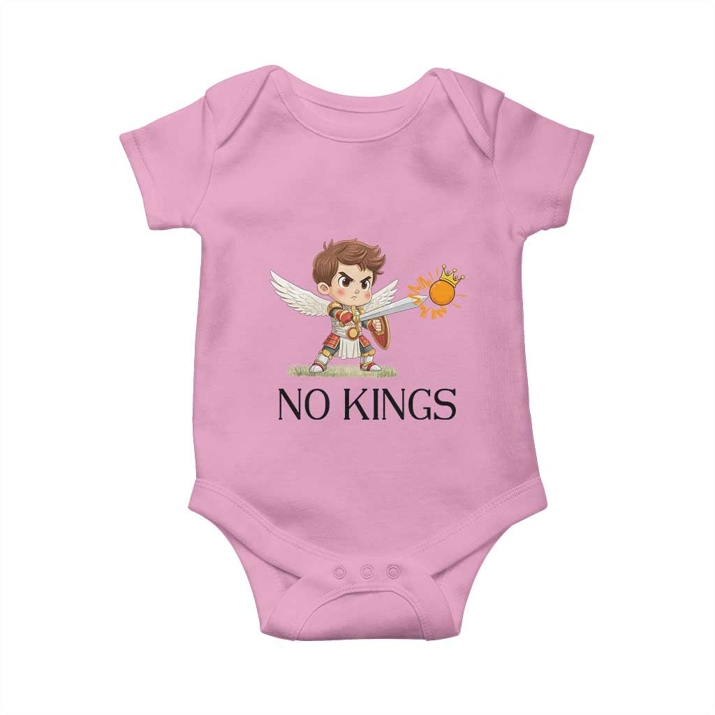No Kings Baby Onesie Funny Saint Michael Topples The Crown TS12 Light Pink Print Your Wear