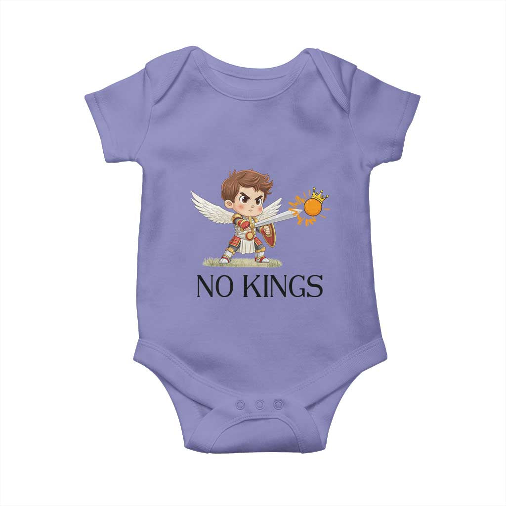 No Kings Baby Onesie Funny Saint Michael Topples The Crown TS12 Violet Print Your Wear