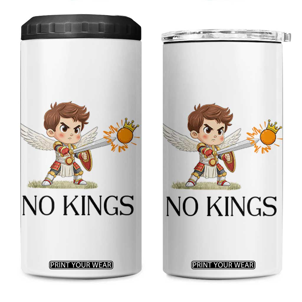 No Kings 4 in 1 Can Cooler Tumbler Funny Saint Michael Topples The Crown TS12 One Size: 16 oz White Print Your Wear