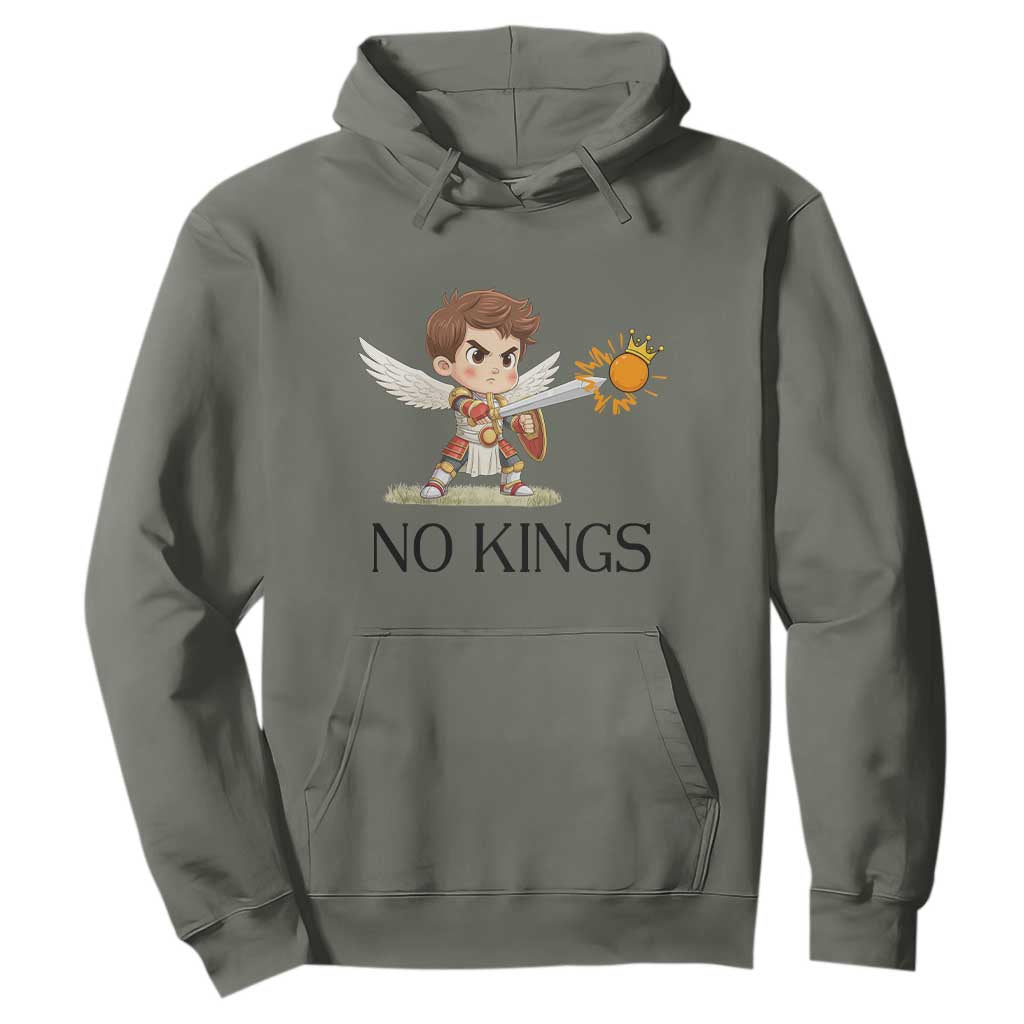 No Kings Hoodie Funny Saint Michael Topples The Crown TS12 Military Green Print Your Wear