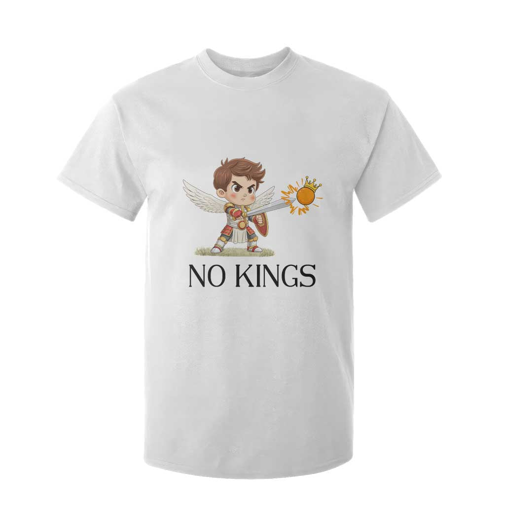 No Kings T Shirt For Kid Funny Saint Michael Topples The Crown TS12 White Print Your Wear