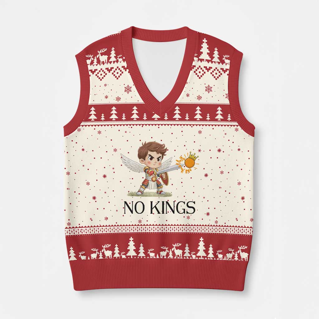 No Kings V-Neck Knit Sweater Vest Funny Saint Michael Topples The Crown TS12 Beige Red Print Your Wear