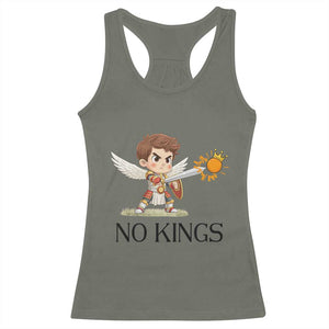 No Kings Racerback Tank Top Funny Saint Michael Topples The Crown TS12 Military Green Print Your Wear