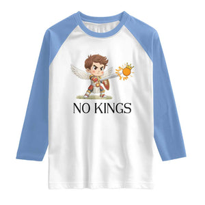 No Kings Raglan Shirt Funny Saint Michael Topples The Crown TS12 White Carolina Blue Print Your Wear