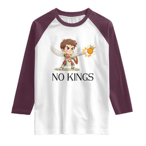 No Kings Raglan Shirt Funny Saint Michael Topples The Crown TS12 White Maroon Print Your Wear
