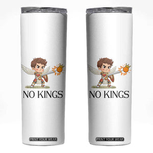 No Kings Skinny Tumbler Funny Saint Michael Topples The Crown TS12 White Print Your Wear