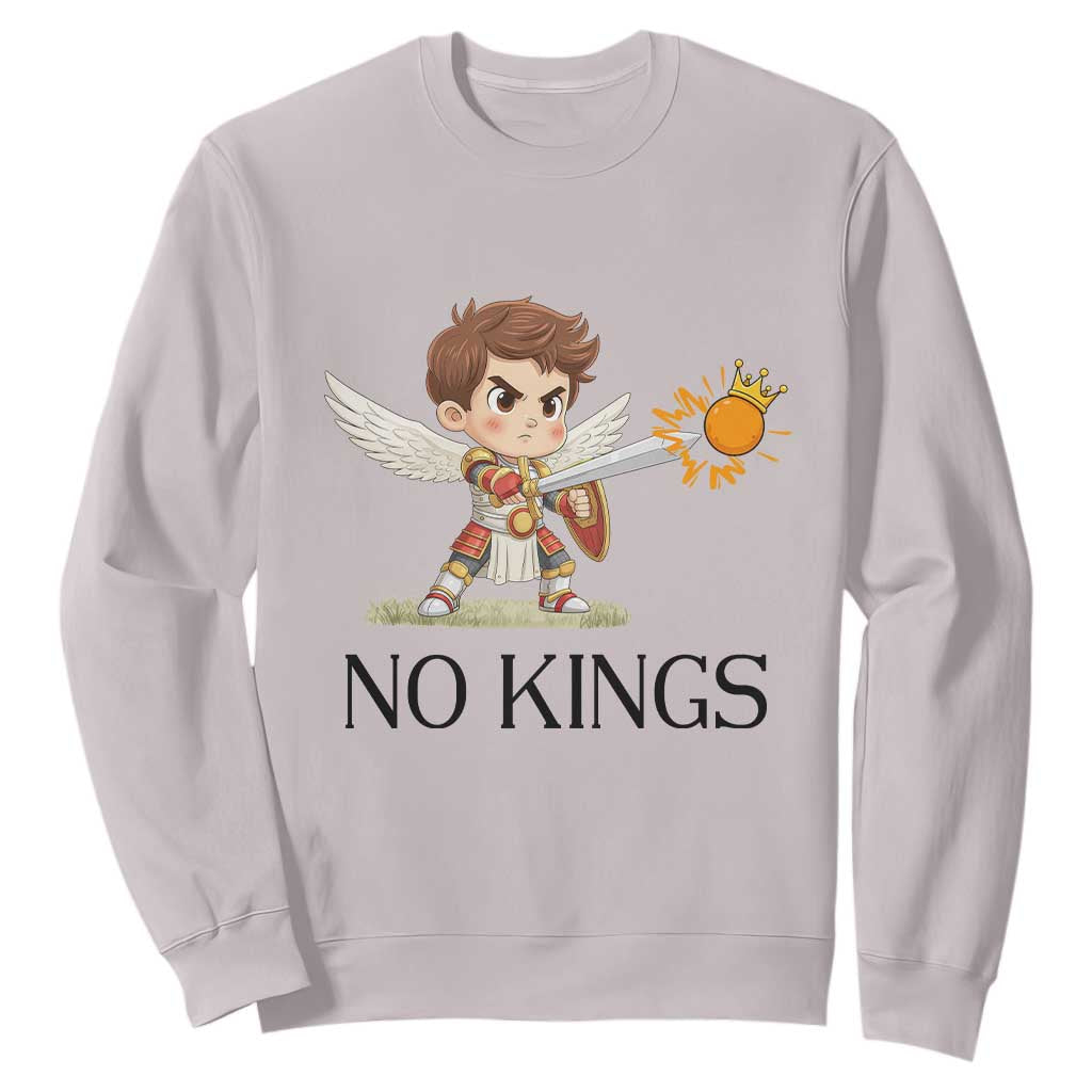 No Kings Sweatshirt Funny Saint Michael Topples The Crown TS12 Ice Gray Print Your Wear