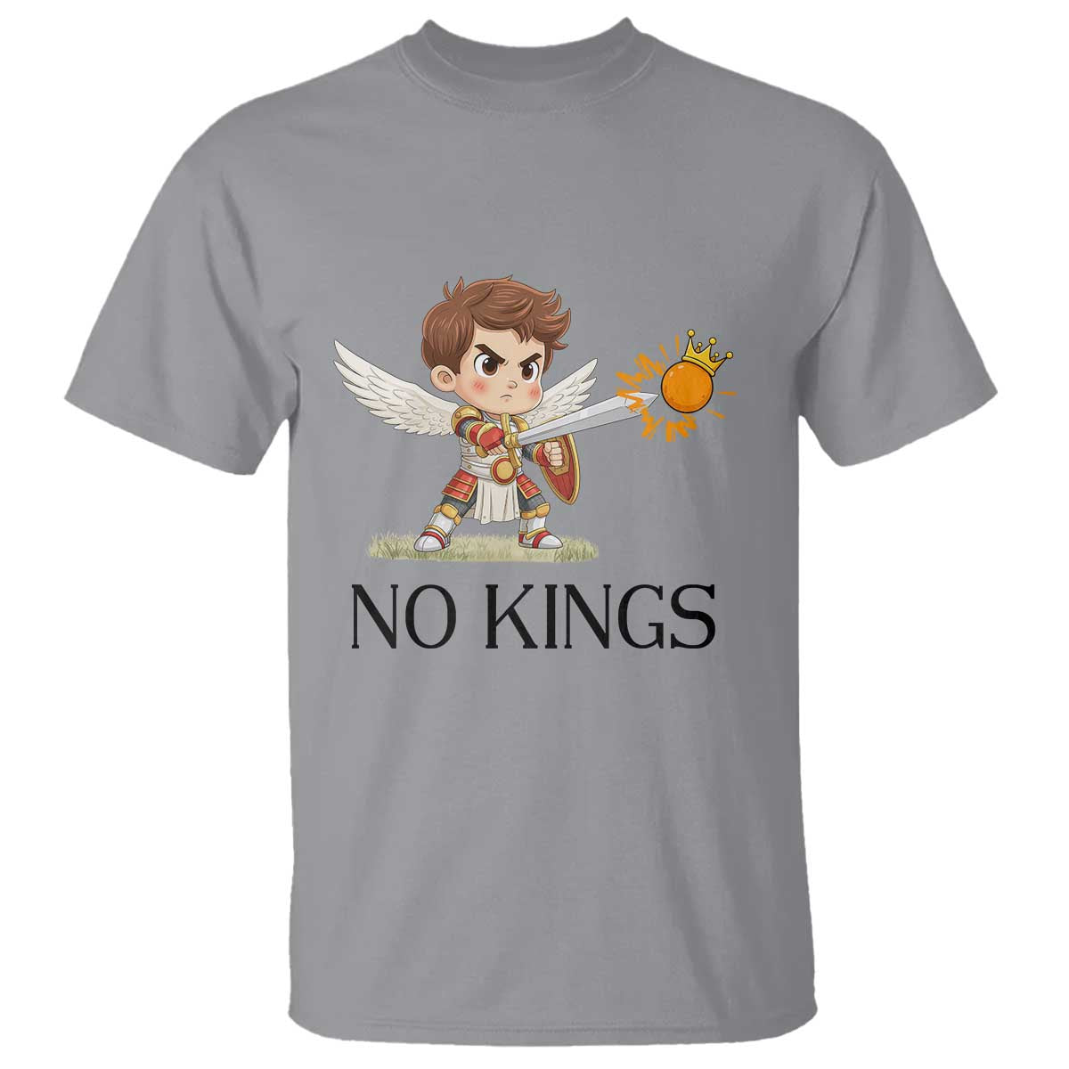 No Kings T Shirt Funny Saint Michael Topples The Crown TS12 Sport Gray Print Your Wear