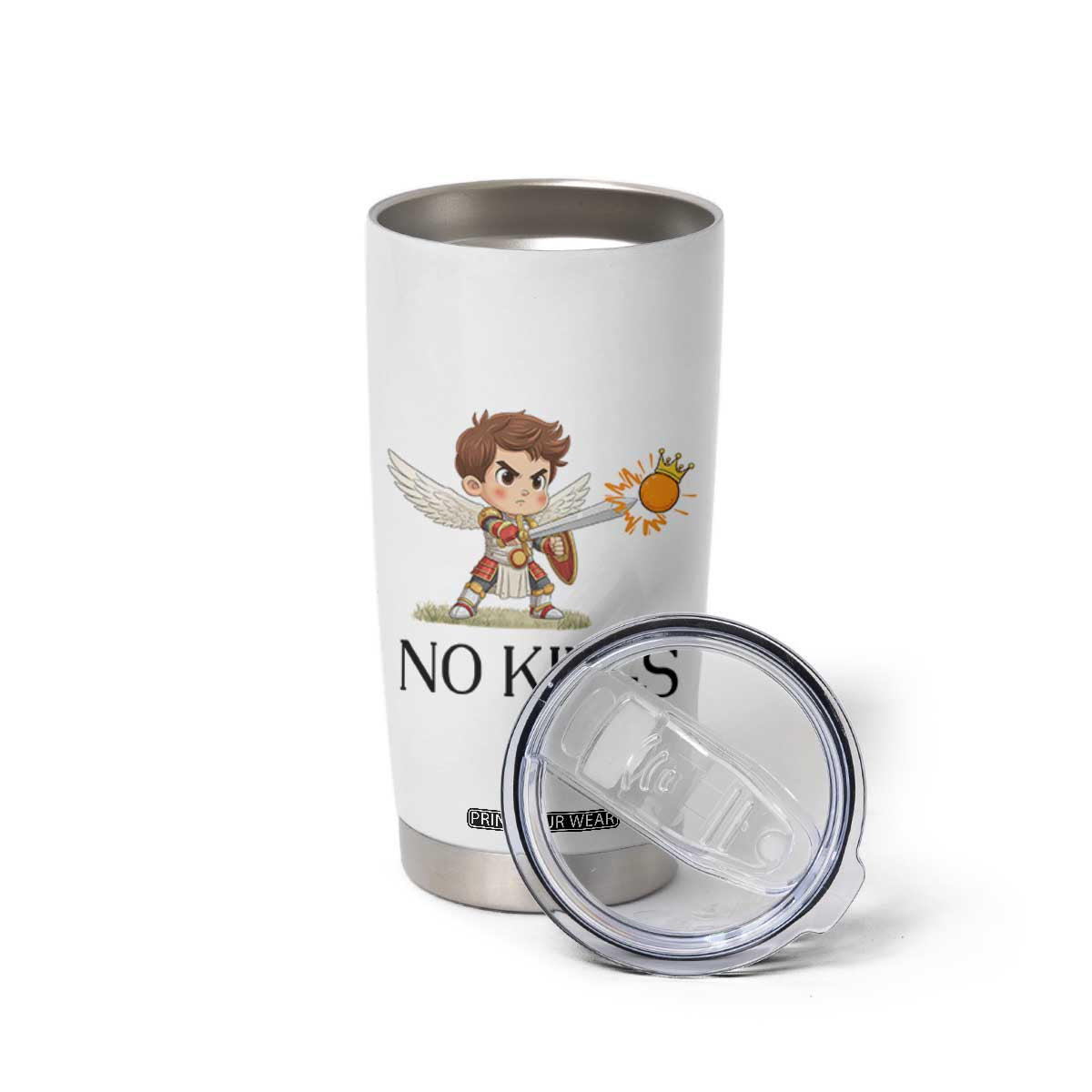 No Kings Tumbler Cup Funny Saint Michael Topples The Crown TS12 Print Your Wear