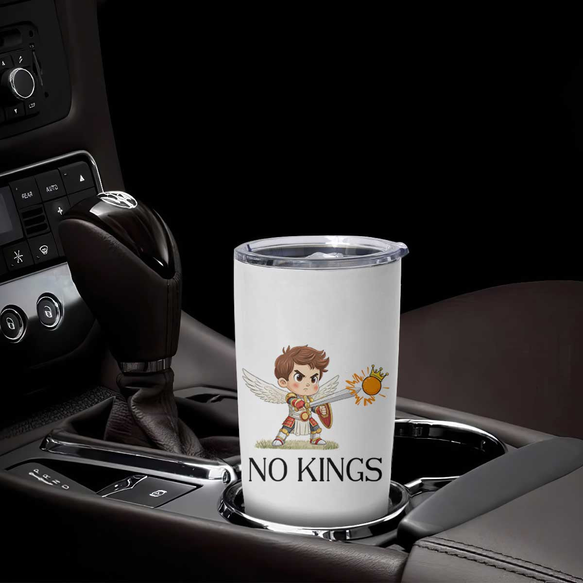 No Kings Tumbler Cup Funny Saint Michael Topples The Crown TS12 Print Your Wear