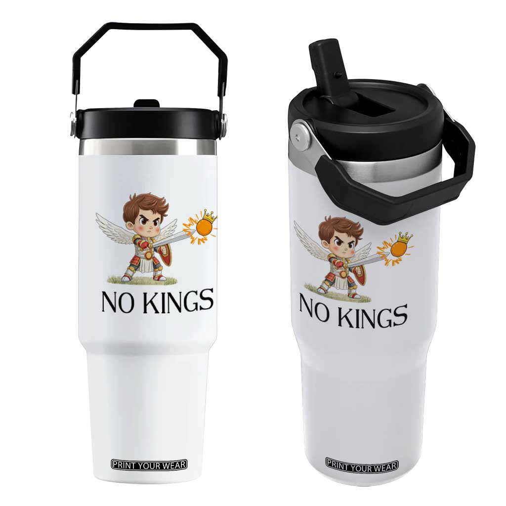 No Kings Flip Straw Tumbler Funny Saint Michael Topples The Crown TS12 One Size: 30 oz White Print Your Wear