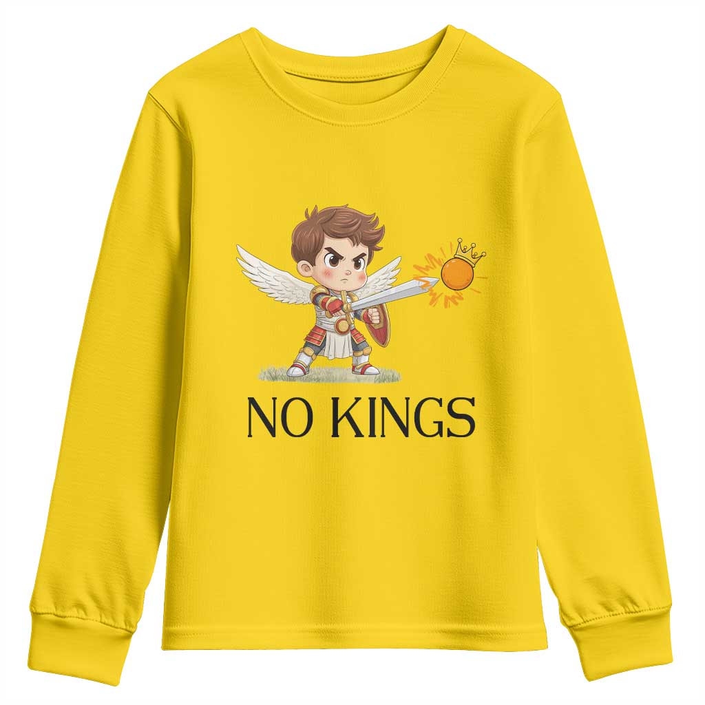 No Kings Youth Sweatshirt Funny Saint Michael Topples The Crown TS12 Daisy Print Your Wear