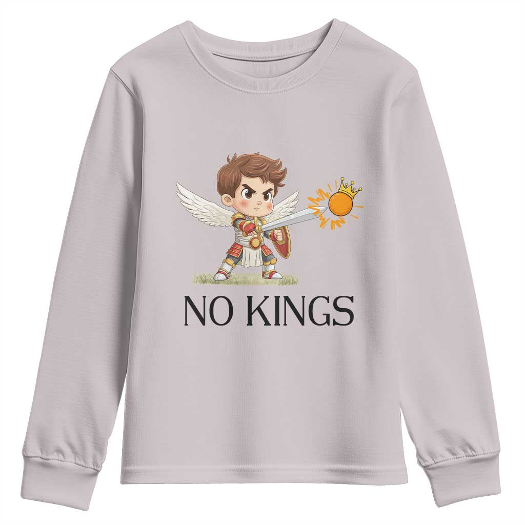 No Kings Youth Sweatshirt Funny Saint Michael Topples The Crown TS12 Ice Gray Print Your Wear