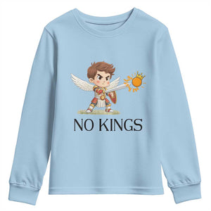No Kings Youth Sweatshirt Funny Saint Michael Topples The Crown TS12 Light Blue Print Your Wear