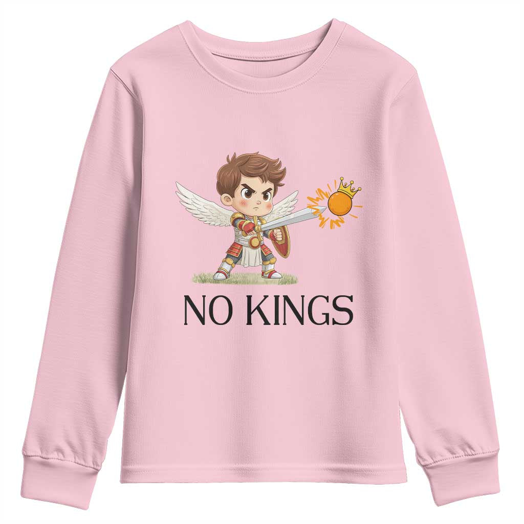 No Kings Youth Sweatshirt Funny Saint Michael Topples The Crown TS12 Light Pink Print Your Wear