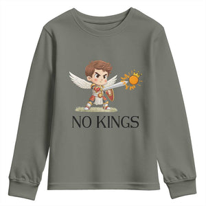 No Kings Youth Sweatshirt Funny Saint Michael Topples The Crown TS12 Military Green Print Your Wear