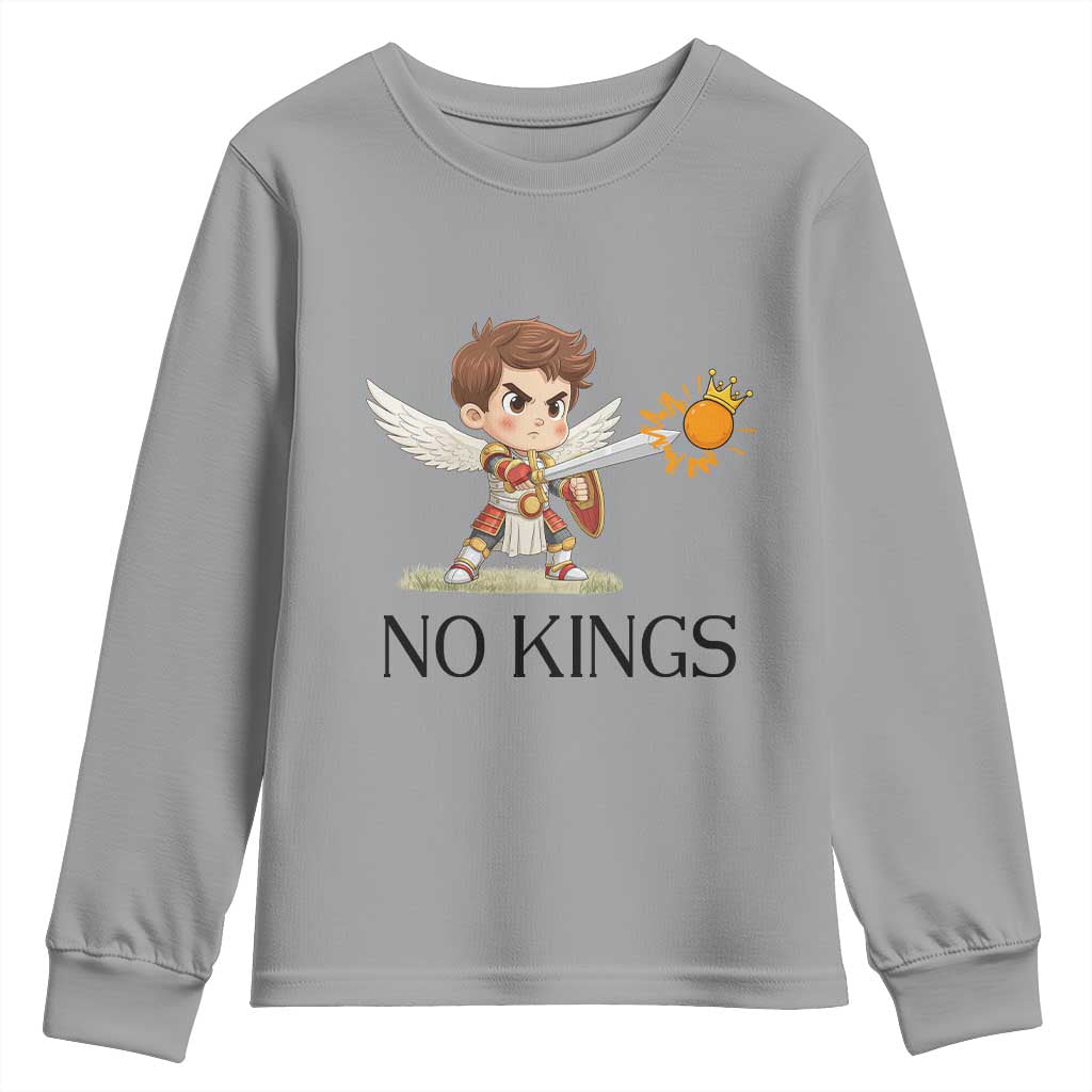 No Kings Youth Sweatshirt Funny Saint Michael Topples The Crown TS12 Sport Gray Print Your Wear