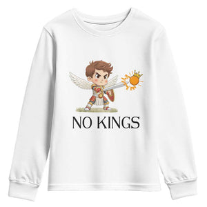 No Kings Youth Sweatshirt Funny Saint Michael Topples The Crown TS12 White Print Your Wear