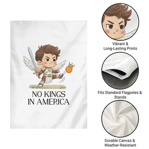 No Kings In America Garden Flag Funny Saint Michael Kicking Crown TS12 Print Your Wear