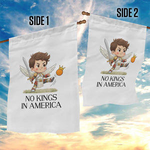 No Kings In America Garden Flag Funny Saint Michael Kicking Crown TS12 Print Your Wear