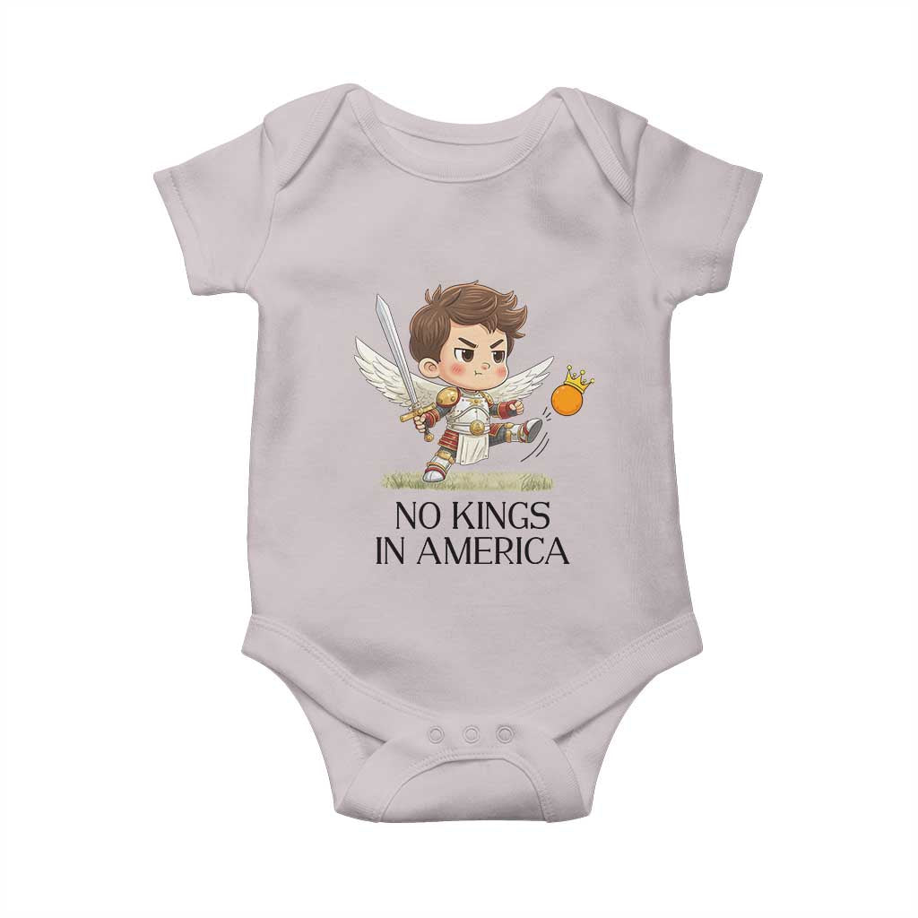 No Kings In America Baby Onesie Funny Saint Michael Kicking Crown TS12 Ice Gray Print Your Wear