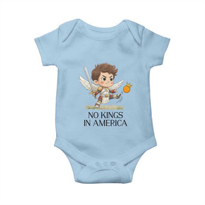 No Kings In America Baby Onesie Funny Saint Michael Kicking Crown TS12 Light Blue Print Your Wear