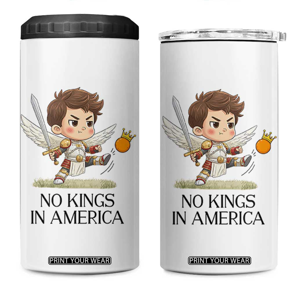 No Kings In America 4 in 1 Can Cooler Tumbler Funny Saint Michael Kicking Crown TS12 One Size: 16 oz White Print Your Wear