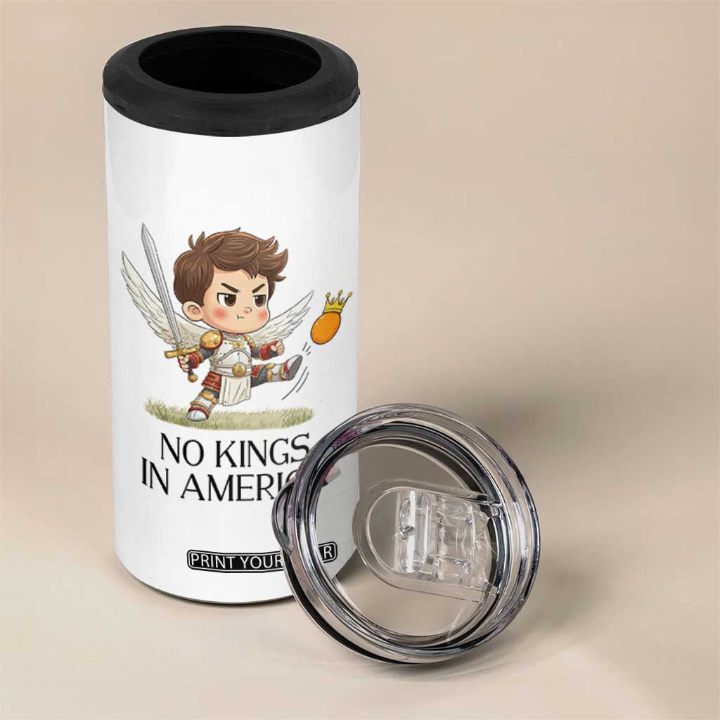 No Kings In America 4 in 1 Can Cooler Tumbler Funny Saint Michael Kicking Crown TS12 Print Your Wear